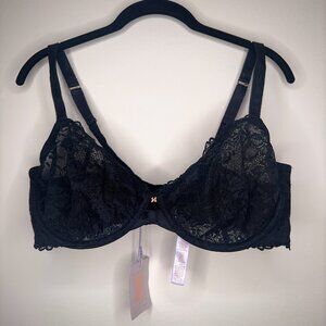 Savage X Fenty Cotton Essentials Lace-Trim Unlined Bra Black 40D